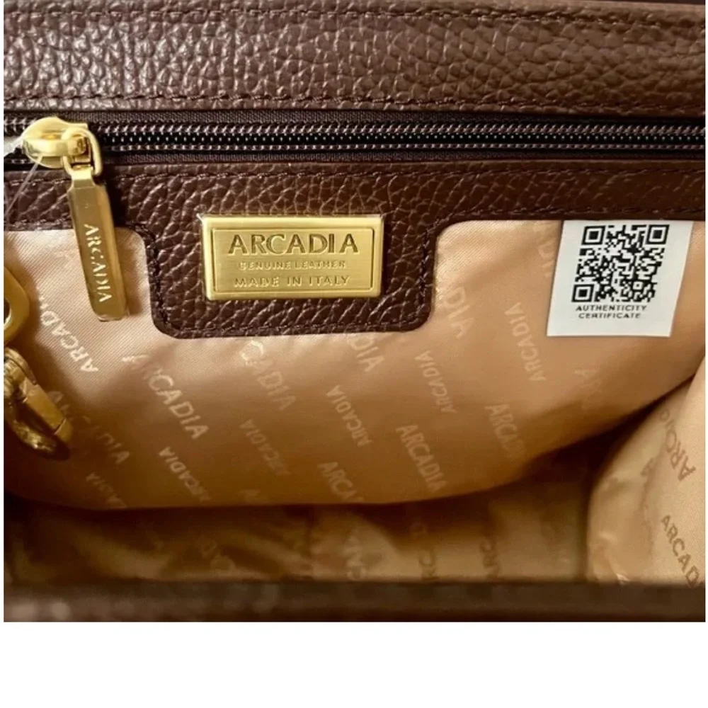 Brand new ARCADIA Made In Italy Leather Asymmetrical Geo Satchel Handbag